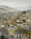 Placeholder: A gray village covered in mist painted by Gustav Klimt