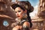 Placeholder: photorealistic exotic sci-fi steampunk pin-up girl in a futuristic sci-fi wild west town