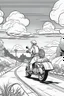 Placeholder: Outline art, no shading, motorcycle on the road, cartoon style, black and white, low detail, --ar 9:11