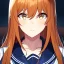 Placeholder: Clear focus,8k,Beatiful Lighting,Beatiful Blur,Beatiful Face,Beatiful Shading,Amber long hair,silky hair, long silky bangs, Cyan eyes, wearing a sailor uniform, Extreme Close Up, Anime Girl