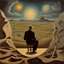 Placeholder: person alone in planet,cover art, surrealist painting called 'today I am thinking about time by dali and picasso and magritte and Breughel