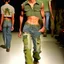 Placeholder: latin model catwalk wearing cargo jeans with patch jellow and green