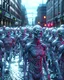 Placeholder: hundreds of non-anatomically correct ,human undead packed tightly together moving through a city street like a glaicer, unusual neon lighting, high velocity, 64k, dystopian, vray, photo realistic, insanely meticulous, highly detailed, part of a collection of zombie horde on display, 64k, dystopian, vray