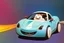 Placeholder: whimsical cartoony sports car with a small mascot character driving it