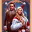 Placeholder: two elves. woman and man. Christmas scene. poster. marvel comic. low-key