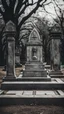 Placeholder: A scary stone altar in the middle of a cemetery, gray tones