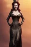 Placeholder: Amy Dumas as evil queen in black leather gown, evil, busty, cleavage, curvy, angry, stern look. character design by cory loftis, fenghua zhong, ryohei hase, ismail inceoglu and ruan jia. unreal engine 5, artistic lighting, highly detailed, photorealistic, fantasy