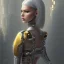 Placeholder: beautiful cyberpunk girl silver and gold hair, top down, on top of tall building, 4K, 8K, detailed, body suit