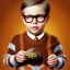 Placeholder: Peter Billingsley chubby kid Tortoise-shell glasses, Holding a ((Darkredbarsoap)) in his hand, brown argyle sweater