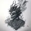 Placeholder: Pencil Sketch a composition where smoke transforms into a mythical creature, intertwining with intricate patterns formed by crushed weed leaves, creating a visually captivating and balanced artwork.