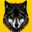 Placeholder: Black wolf with yellow and red