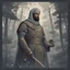 Placeholder: The Muslim commander in a battle dress made of galaxies and stars with a glove that has seven endless stones with a powerful army behind him A forest with dense trees