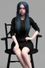 Placeholder: Billie Eilish, sitting on a chair, Black Short Dress, high detail, realistic