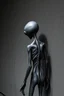 Placeholder: a gray alien standing by a wall pissing on wall back view he turned face to you scared