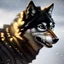 Placeholder: Ultra realistic cg rendering of Jet black wolf with gold eyes and saliva dripping from canine teeth