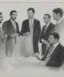 Placeholder: Pencil sketch of Four doctors are discussing ، on lined paper