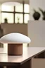 Placeholder: table lamp philips inspired by mushroom , aesthetic modern style design , wood material , plastic material ,futuristic design,.