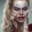 Placeholder: only margot robbie, make up joker, highly realistic, highly detailed, intricate, alerquina clothes,