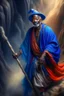 Placeholder: old Will Smith as wizard on donkey walking with a stick up the stairs to heaven, 4 k, down-light, soft light, depth of field, photo realism, trending on art station, high detail, spray paint