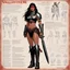 Placeholder: Valkyrie character concept sheet with AD&D statistics and characteristics, [Conan The Barbarian' (1982)] humid jungle forest] thin rainbow female alien warrior tattooed with binoculars and red rubis for eyes leather boots and agent provocateur vivid microchip armour she is supercharged with heavy weapon warfare (Retrofuturism: Where Yesterday’s Tomorrow Still Shines on the foggy battlefield) ready to kill with no inhibitions