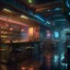 Placeholder: a coffeehouse in Blade Runner futuristic retrowave colors hq 4k hazy booths photorealistic crowded