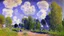 Placeholder: Big rocks, trees, clouds, alfred sisley impressionism painting