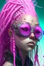 Placeholder: mermaid cyberpunk some fish scales on face light pink hair dreadlock sunglasses