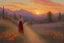 Placeholder: beautiful sunset, one woman looking a flowers, mountains, pathway, gothic disturbing influence, witchcraft influence, rodolphe wytsman, jenny montigny, and friedrich eckenfelder impressionism paintings