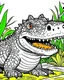 Placeholder: create a 2d black outline, "safari smiling cartoon crocodile coloring book for toddlers", coloring page, low details design, black contour, coloring page design, simple background, colorful , card style, coloring page for kids, white background, sketch style, safari landscape, cartoon style