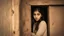 Placeholder: beautiful possessed pakistani girl standing in front of old locked door, locked room door with padlock, night time, horror touch