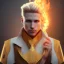 Placeholder: Male, Human, Blond, Sorcerer, Fire Mage, Golden Eyes, Young, Photorealism, Full Body Shot, Forest Background