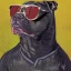 Placeholder: Portrait of a pitbull wearing sunglasses by Van Gogh