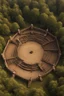 Placeholder: medieval fighting tournment arena into the woods from above