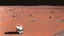 Placeholder: A police Tesla Cybertruck is chasing a Tesla 'Model S Plaid' at top speed, across the 'Cydonia' region, on planet Mars. CINEMATIC. WIDE ANGLE LENS.