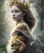 Placeholder: Young beautiful girl with a floral crown next to a majestic, stunning lion on nature forest path, Chronicles of Narnia, 8k resolution, high-quality, fine-detail, iridescent, intricate, digital art, detailed matte, volumetric lighting, beautiful, illustration, 3D octane render, brian froud, howard lyon, selina french, anna dittmann, annie stokes, lisa parker, greg rutowski,