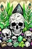 Placeholder: Gemstones, skull and house plants graphic