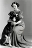 Placeholder: a lady with a dog double size than her