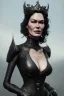 Placeholder: Lena Headay as evil queen in black leather, busty, cleavage, voluptuous, lena headay, angry, stern look. character design by cory loftis, fenghua zhong, ryohei hase, ismail inceoglu and ruan jia. unreal engine 5, artistic lighting, highly detailed, photorealistic, fantasy