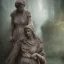 Placeholder: old statue wornderfull woman greek, abandoned between moutain, swamp, water, glass, fog, highly realistic, highly detailed, intricate, 8k