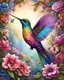 Placeholder: Full body cute floral hummingbird in spring flowers in the style of Josephine Wall, dark pink and beige, colorized, highres, detailed fur, realistic, vibrant, springtime, detailed eyes, professional, atmospheric lighting. High resolution, 8K,