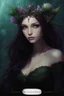 Placeholder: Dark green hair Water lilies long hair lotus night Fairy princess rapunzel hair queen crown dragonflies fireflies elven tiara flowers fairy wings gothic purple