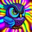 Placeholder: Brightly colored owl with ornate wings and a glowing eye