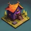 Placeholder: create a alphabetical latter "A" into cartoonist hut style model isometric top view for mobile game bright colors, color ink illustration, horror, surreal, gritty by Chris Friel and Zdzislaw Beksinski