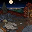 Placeholder: Colourful, peaceful, Egon Schiele, Max Ernst, night sky filled with galaxies and stars, rocks, trees, flowers, one-line drawing, sharp focus, 8k, deep 3d field, intricate, ornate