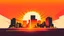 Placeholder: minimal design,shapes, synthwave, synthwave sun, synthwave city, simple,iconic:1.8), Explosion of color in city, comic style