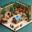 Placeholder: a Detailed Model of diagrams and instructions for creating digital paper houses. A detailed isometric digital illustration. The central focus is a miniature, intricately detailed Miniature Nativity scene manger scene, crèche with Maria and Joseph, Ox and donkey are there, a small tree