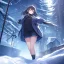 Placeholder: Clear Focus, High resolution, a girl in the snow, wearing a short skirt