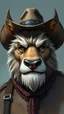 Placeholder: fantasy, oil color , humongous strokes, stylistic, portrait, illustration, furry, cowboy .personable face