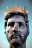 Placeholder: Ultra Realistic image, Roman sculpture, white marble material, Lionel Messi, gold crown of natural thorns, god crown, Renaissance style, sun rays background, waist up portrait, epic, celestial, cinematic lighting, God lights, 4k resolution, smooth details, soft lighting, unreal engine 5, art station, substance 3d.