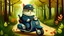 Placeholder: Cat policeman, riding a scooter in a wood